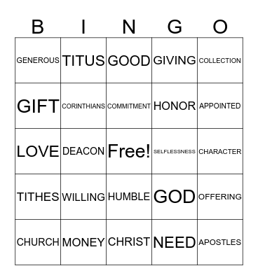 GIVING  Bingo Card