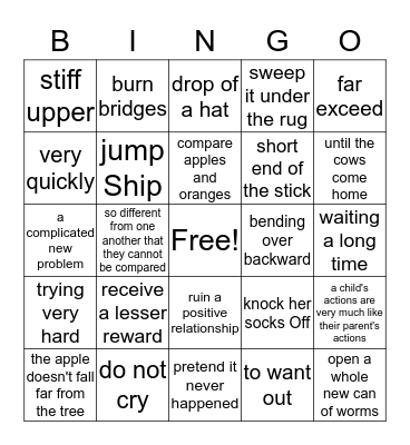 Idioms Bingo Card