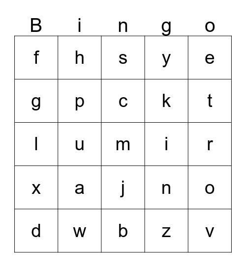 ABC Bingo Card