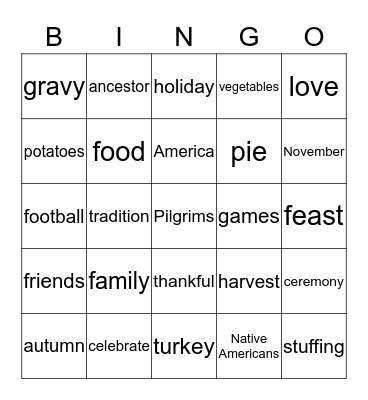 Thanksgiving Bingo Card