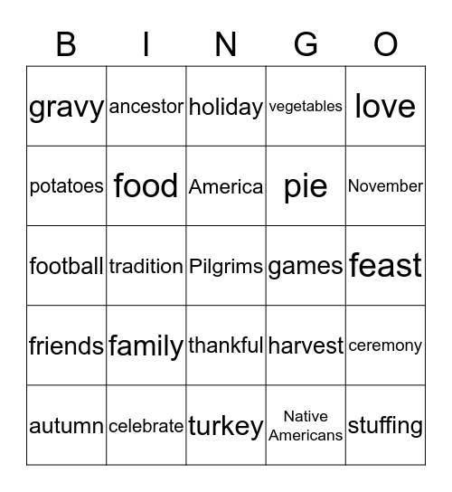 Thanksgiving Bingo Card