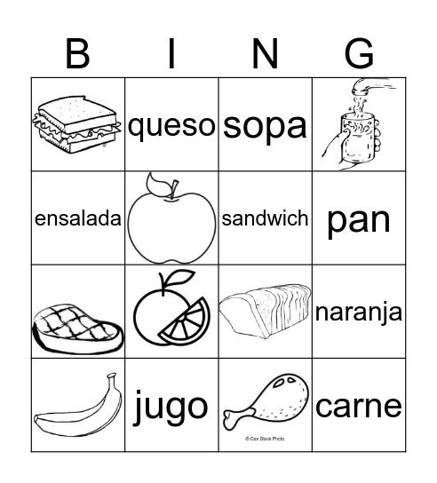 comida Bingo Card