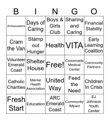 United Way Emerald Coast 2019 Bingo Card