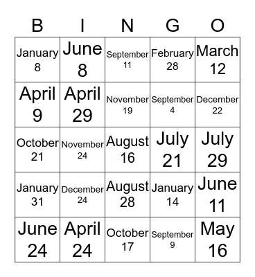 Date Bingo Card