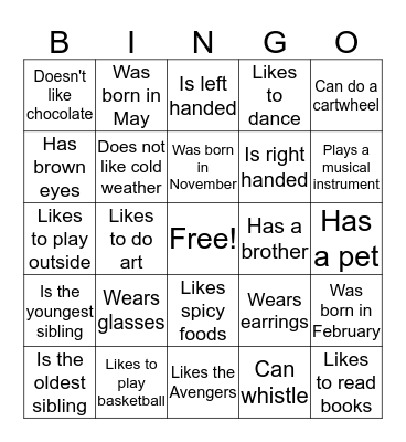 Get to Know You Bingo Card