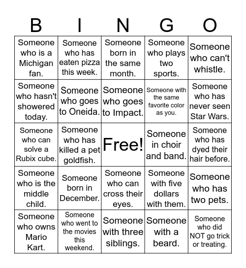 Human Bingo Card