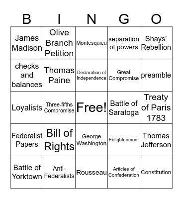 American Revolution - The New Republic Bingo Card