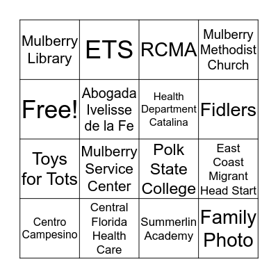 ¡Bienvenidas familias migrantes! Bingo Card