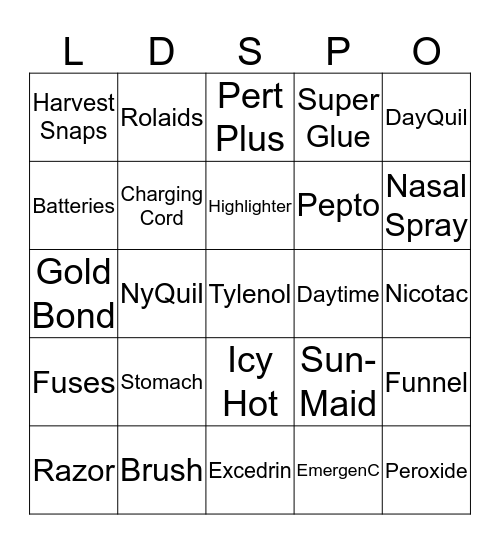 Lil' Drug Store Products & United Way! Bingo Card