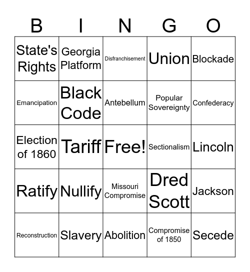 Unit 6 Bingo Card