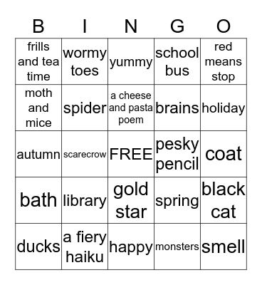 Poetry Scavenger Hunt Bingo Card