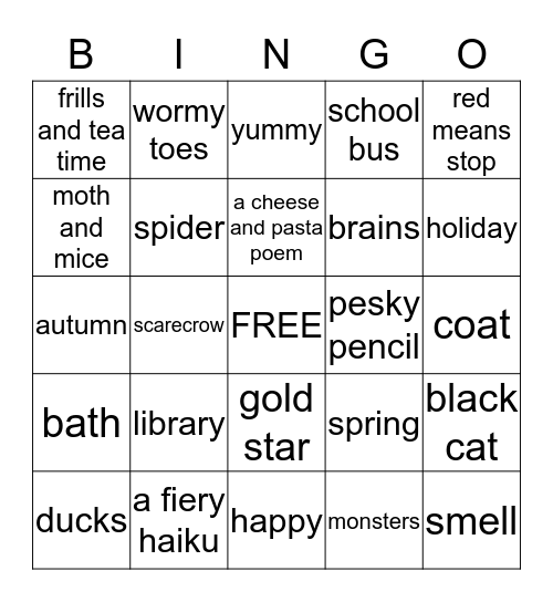 Poetry Scavenger Hunt Bingo Card
