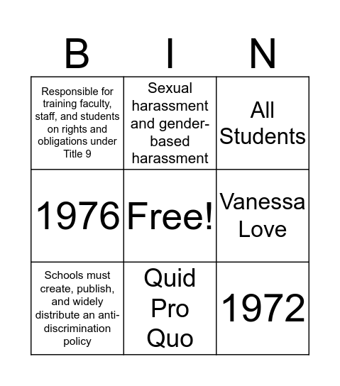 Title 9 Bingo Card