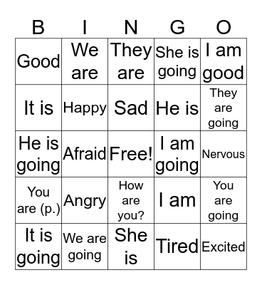 To Be & Emotions & Going Bingo Card