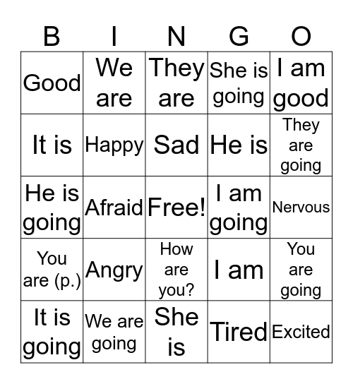 To Be & Emotions & Going Bingo Card