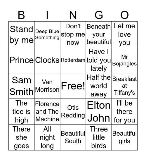 Musical Bingo - Round 1 Bingo Card