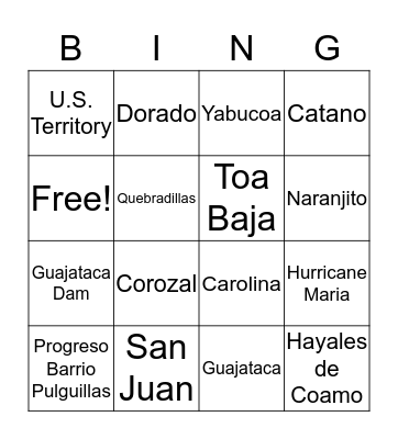 Puerto Rico Bingo Card