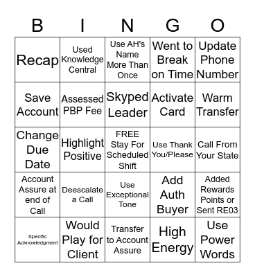 Fall Bingo Card