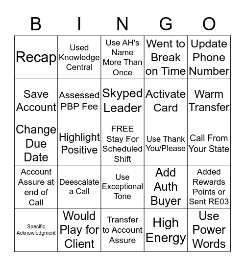 Fall Bingo Card