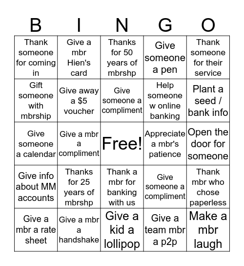 Thankful Banking Bingo Card