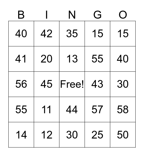 NUMBER PRACTICE Bingo Card