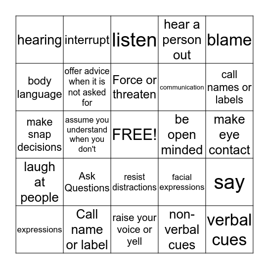 Communication Skills Bingo Card