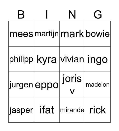 P&P personeel Bingo Card