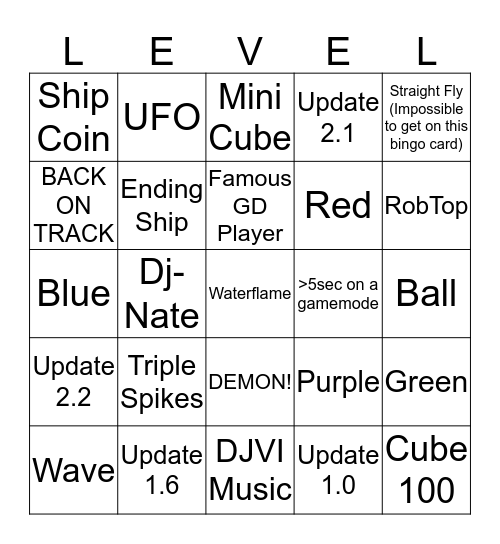 Official Level Video Bingo 5x5 Card XD Bingo Card