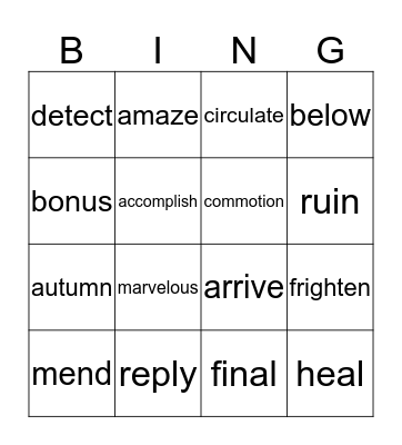 Vocabulary Bingo Card