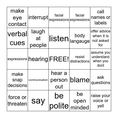 Communication Skills Bingo Card