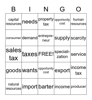 Economics Bingo Card