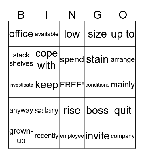 On the Job - Lesson 1 & 2 Bingo Card