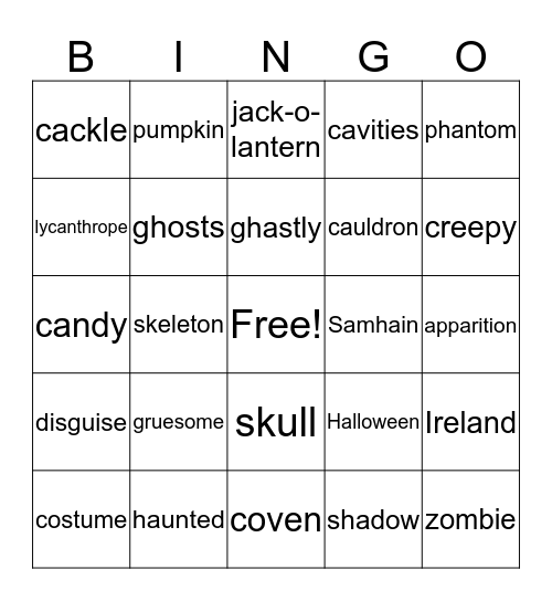 Halloween Bingo Card