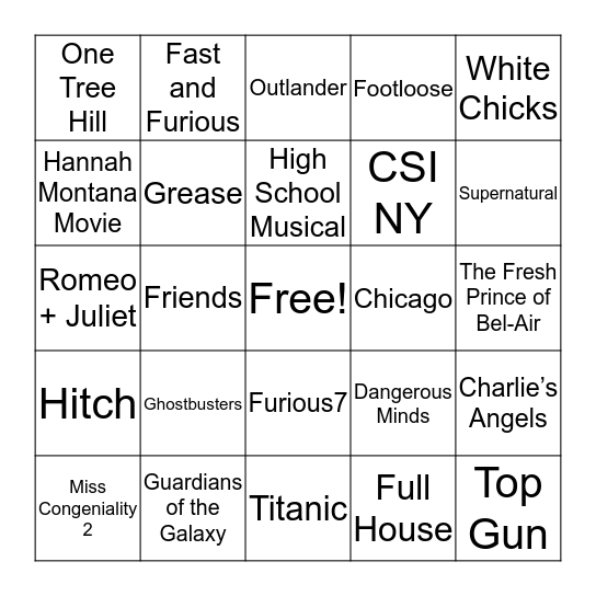 Movie and TV Themes Bingo Card