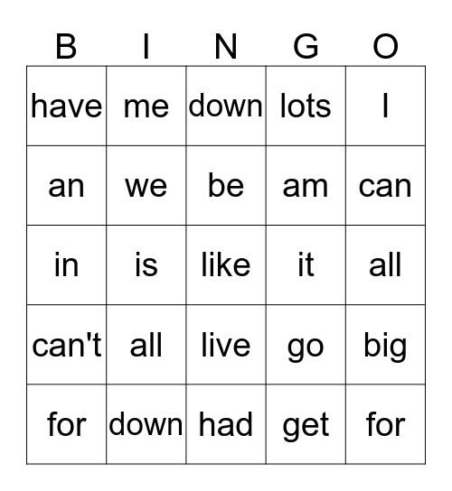 Power Word Bingo  Bingo Card