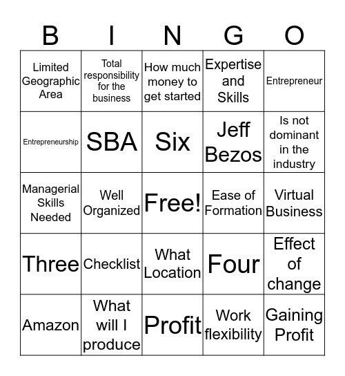 Business Bingo Card