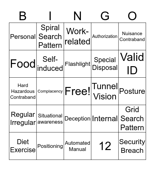 Officer Safety Bingo Card