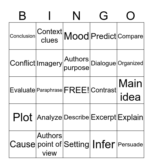 Cassie's star vocab Bingo Card