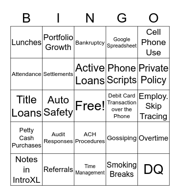 USA Payday Loans BINGO Card