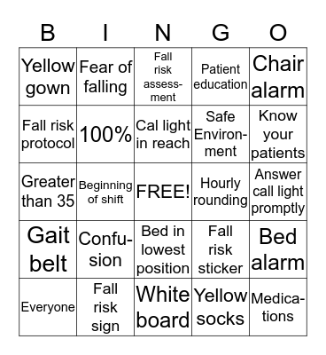 FALL PREVENTION Bingo Card