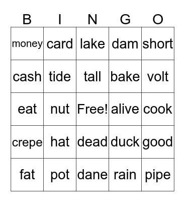 test Bingo Card