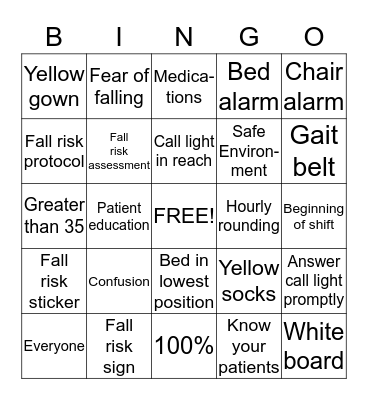 FALL PREVENTION Bingo Card