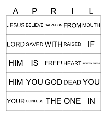 Romans 10:9-10 Bingo Card