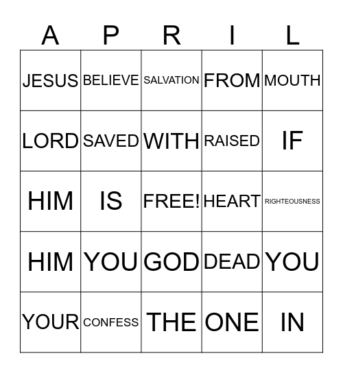 Romans 10:9-10 Bingo Card