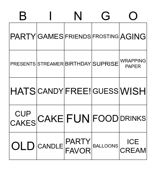 Birthday Bingo Card