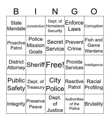 Law Enforcement  Bingo Card