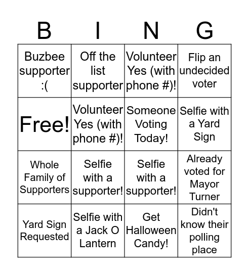 Canvassing Bingo! Bingo Card
