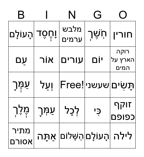 ברכות השחר Bingo Card