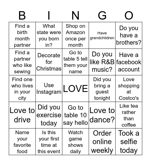 CIRCLE OF LOVE  Bingo Card