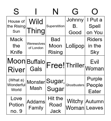 Halloween Songs Bingo Card